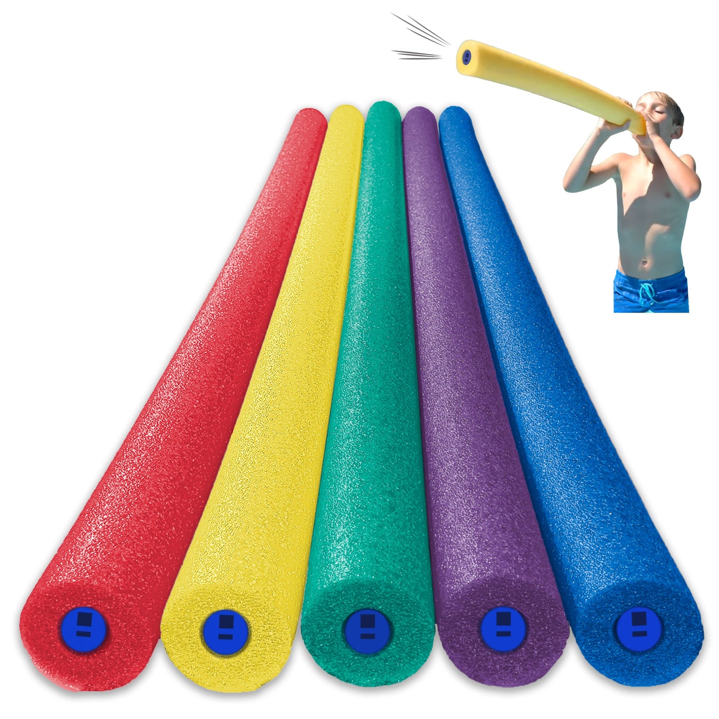 Tootle Noodle 5 Pack Foam Pool Noodles with Built-In Whistle Colorful, Buoyant, and Fun for Kids Water Play Pool Parties