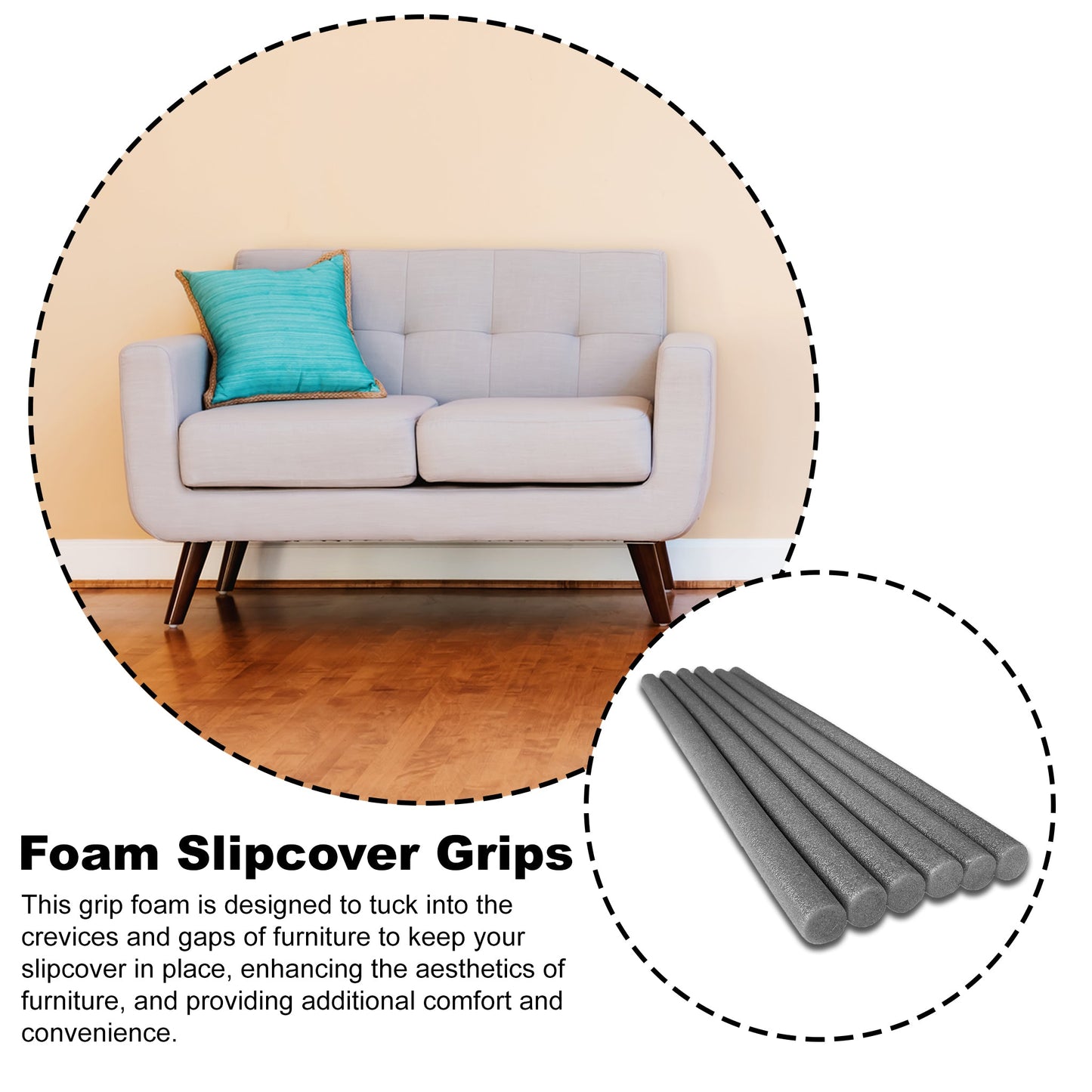 17ft Sofa Slipcover Tuck Grip Foam Rods Non Slip Foam Couch Cushion Cover Grip for Furniture
