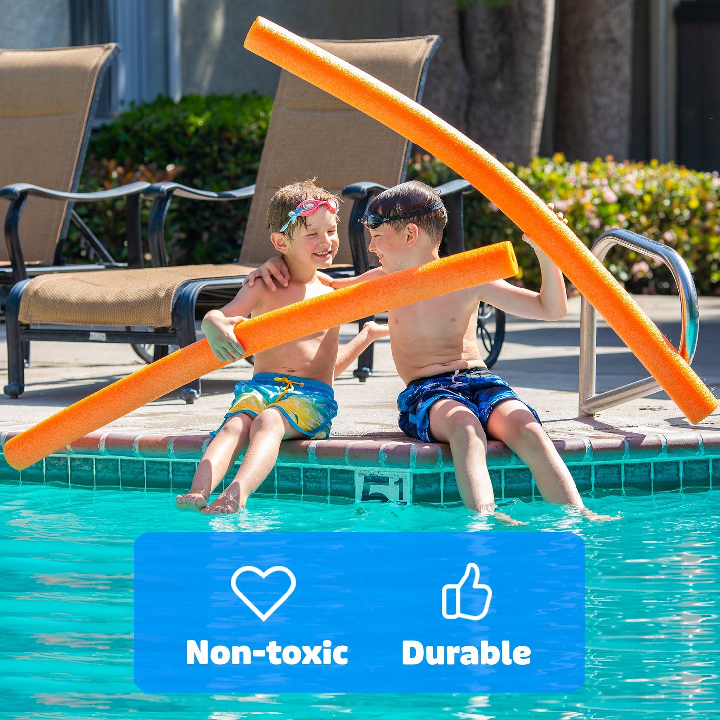 Tootle Noodle 5 Pack Foam Pool Noodles with Built-In Whistle Colorful, Buoyant, and Fun for Kids Water Play Pool Parties