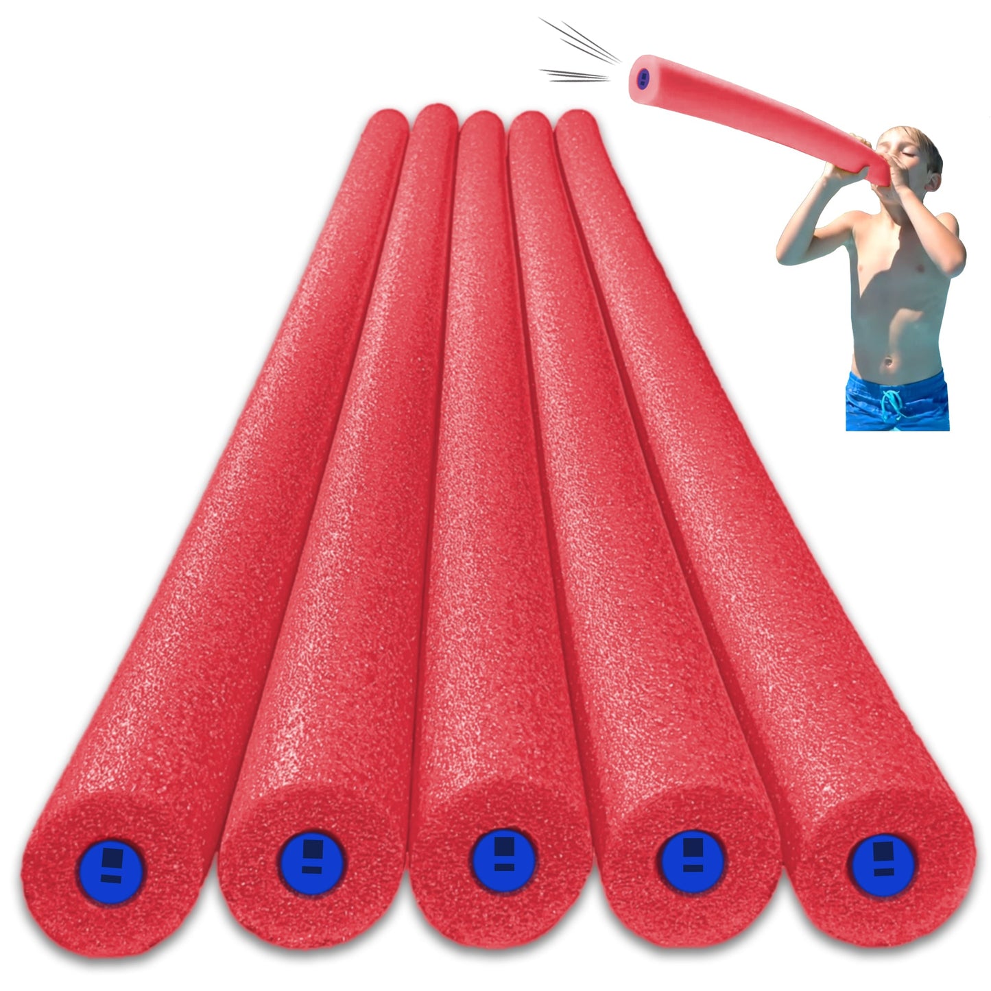 Tootle Noodle 5 Pack Foam Pool Noodles with Built-In Whistle Colorful, Buoyant, and Fun for Kids Water Play Pool Parties
