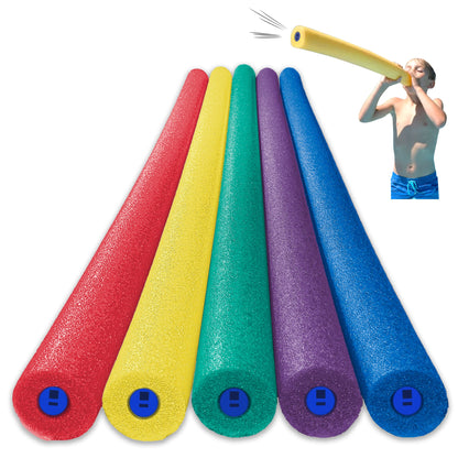 Tootle Noodle 5 Pack Foam Pool Noodles with Built-In Whistle Colorful, Buoyant, and Fun for Kids Water Play Pool Parties