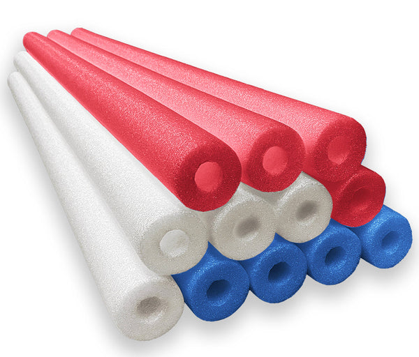 Oodles Of Noodles Red White and Blue Foam Pool Swim Noodles- 12 Count Packs
