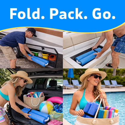 Oodles of Noodles® AquaFold Duo™ Foldable Pool Noodle – Jumbo 27” x 3.5” Foam Float with Flexible Tubing, Compact Folding Design for Easy Storage, Water Aerobics, Travel & Boating