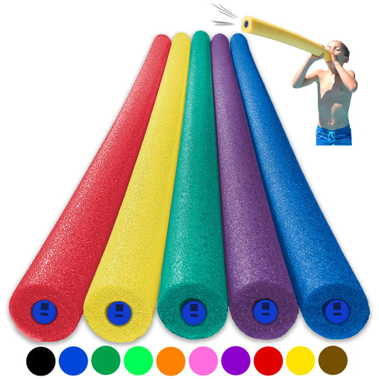 Tootle Noodle 5 Pack Foam Pool Noodles with Built-In Whistle Colorful, Buoyant, and Fun for Kids Water Play Pool Parties