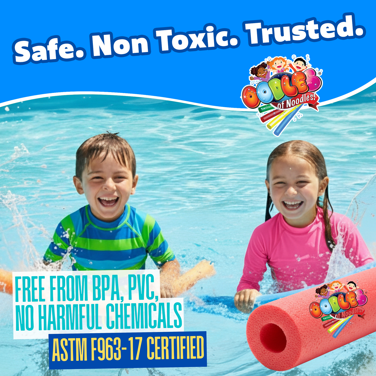 Oodles of Noodles® AquaFold Duo™ Foldable Pool Noodle – Jumbo 27” x 3.5” Foam Float with Flexible Tubing, Compact Folding Design for Easy Storage, Water Aerobics, Travel & Boating