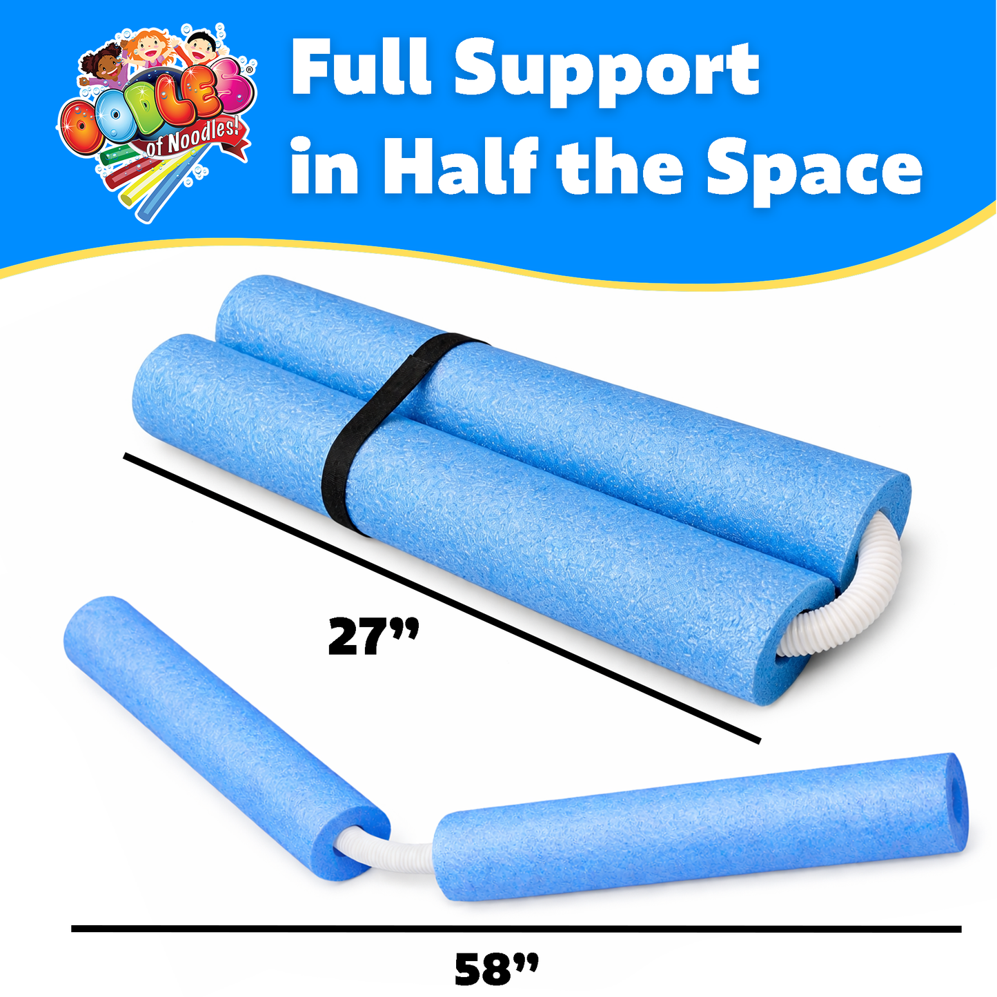Oodles of Noodles® AquaFold Duo™ Foldable Pool Noodle – Jumbo 27” x 3.5” Foam Float with Flexible Tubing, Compact Folding Design for Easy Storage, Water Aerobics, Travel & Boating